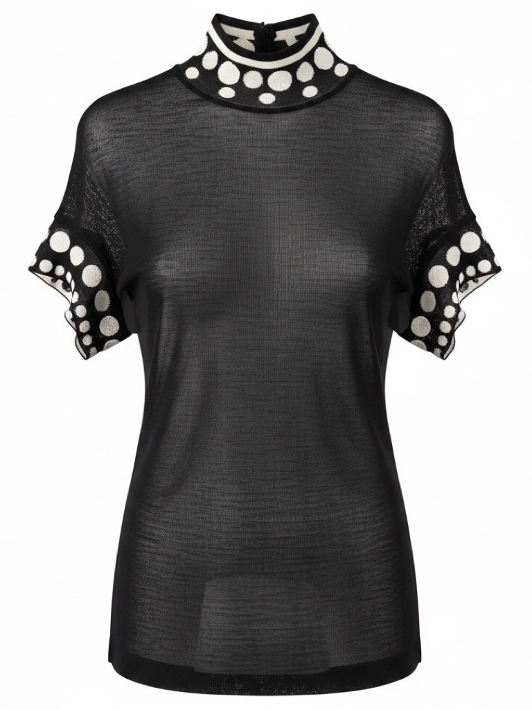 Gianni Versace Rare Vintage Black / White Polka Dot Patterned Short Sleeved Shee
